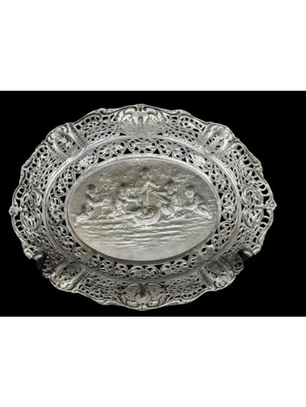 Antique German 800 Silver Cherub Scene Reticulated Bowl 7 1/2